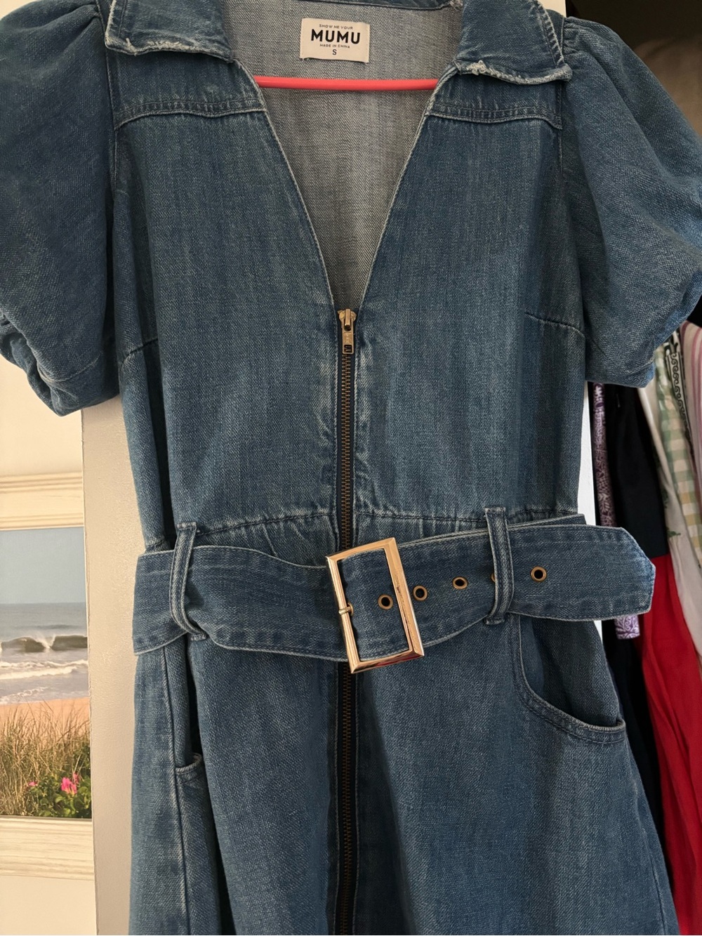 Show Me Your Mumu Denim Zip Oxford Front Dress with Belt - - Picture 3 of 3